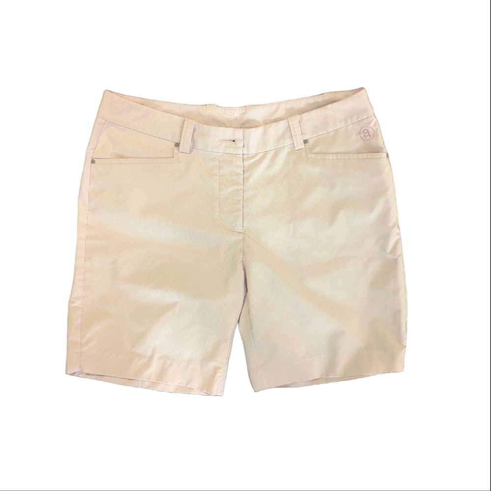 Abacus women's long pink and white stripe shorts. Size 10.